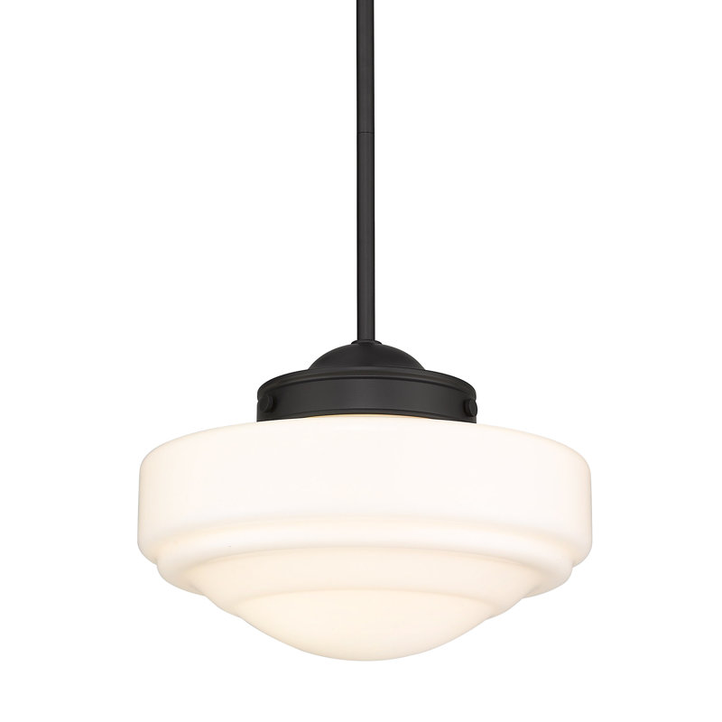 Ingalls 1-Light Dimmable Schoolhouse Pendant , Vintage Milk Glass, Matte Black