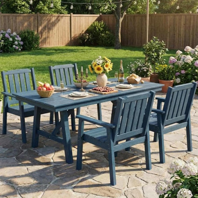 Ensemble de table de salle à manger d'extérieur 5 pièces avec trou pour parasol, table en PEHD et structure en aluminium, ensemble de meubles de jardin toutes saisons pour le jardin, la piscine, la cour, la terrasse, la marine