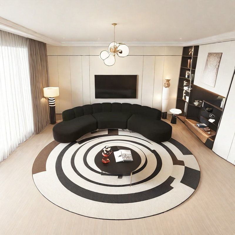 Canapé d'angle noir semi-circulaire incurvé, 5, 25.59" H x 125.98" W x 33.47" D