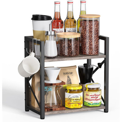 Kitchen Countertop Organizer, Coffee Bar Station Organizer For Countertop, 2 Tiers Kitchen Counter Shelf, Wooden Spice Rack Organizer, Space Saving Desk Shelving Riser Unit