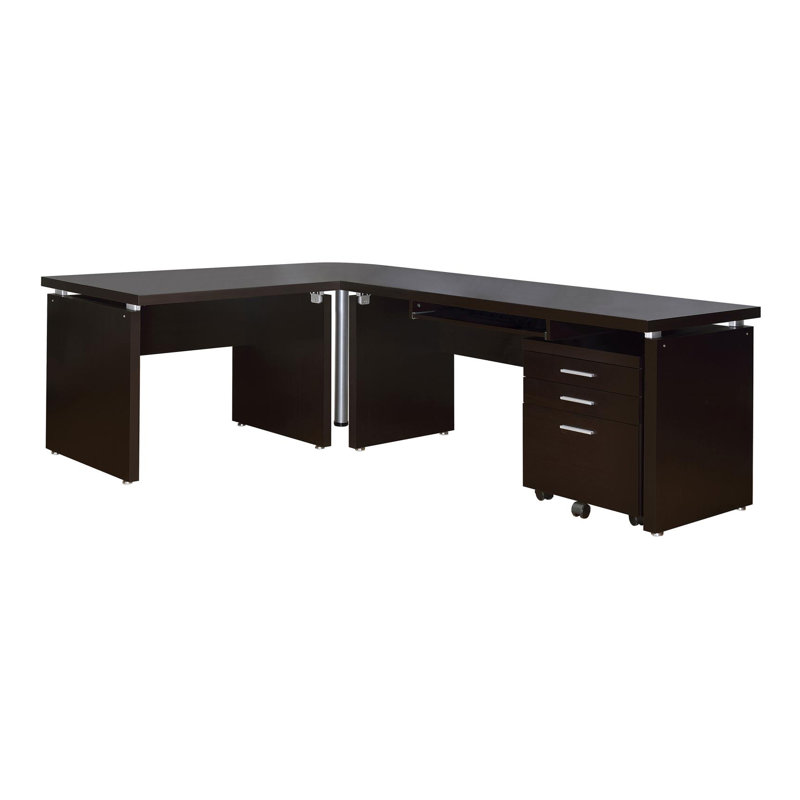 2-piece Home Office Set L-Shape Desk with File Cabinet Cappuccino