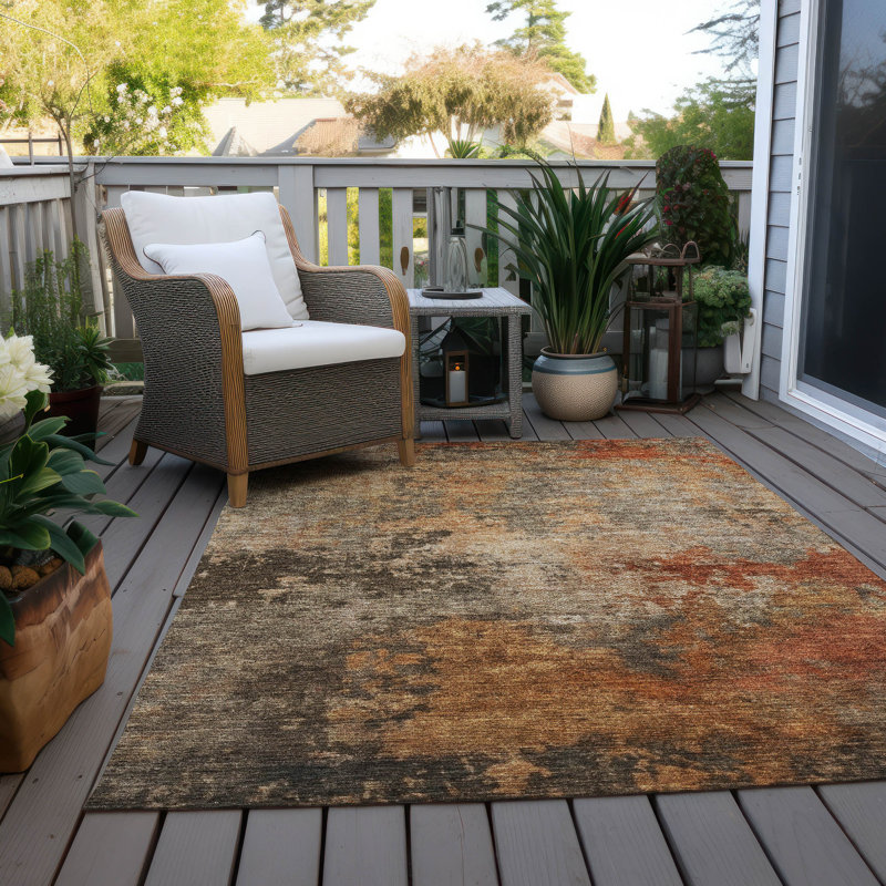 Mahari Brown Washable Indoor-Outdoor Rug - , 3' x 5'