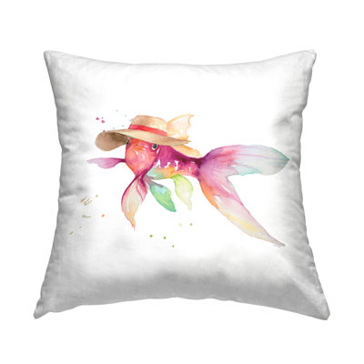 Beach Fish Watercolor Decorative Printed Throw Pillow Design by Lanie Loreth
