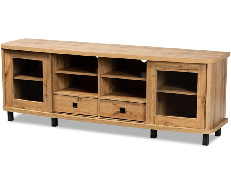  Modern Contemporary Oak Brown Wood 2 Drawer TV Stand