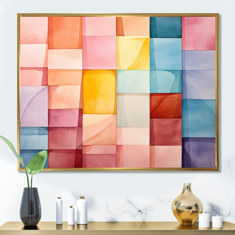 Hardedge Pastel Symetry III sur toile, H 16 po x l 32 po x P 1 po, Cadre flottant doré