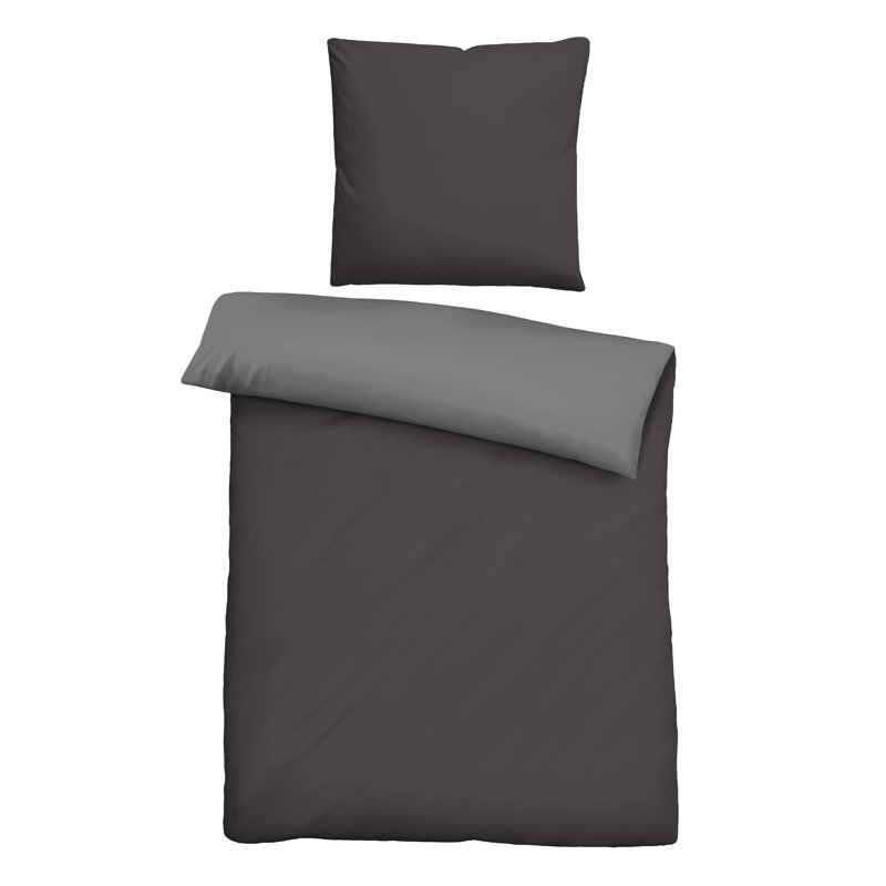 Duvet Cover Set, 155 x 220 cm - 1 Pillowcase (80 x 80 cm), Titanium/ Dark Grey