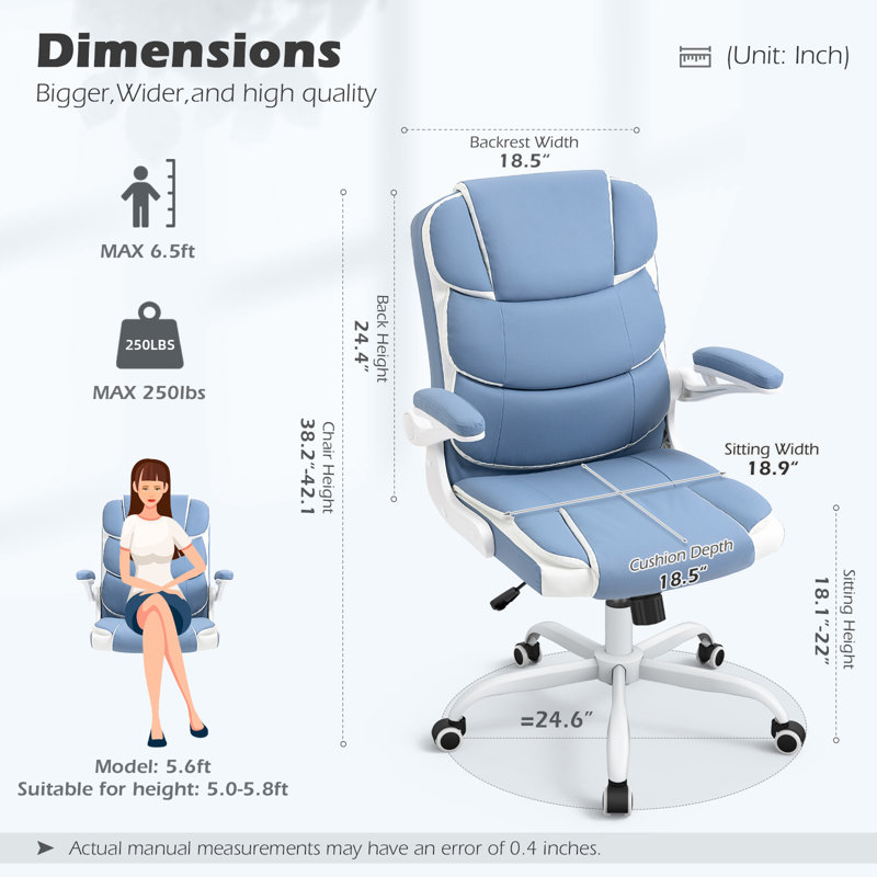 Elysabeth Leather Office Chair, Blue