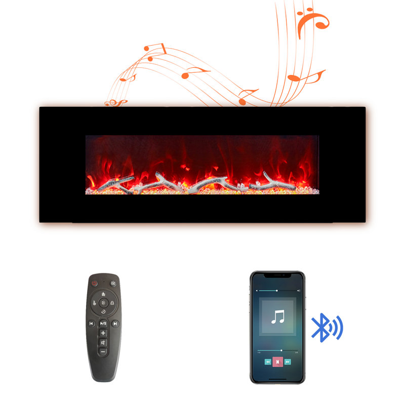 Kleber Wall Mounted Electric Fireplace with Bluetooth Speakers and 3 Colors LED Light, 18.3" H x 50" W x 5.4" D