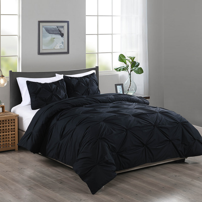  Ensemble de housse de couette Pintuck, Housse de couette pour très grand lit et 2 très , Noir