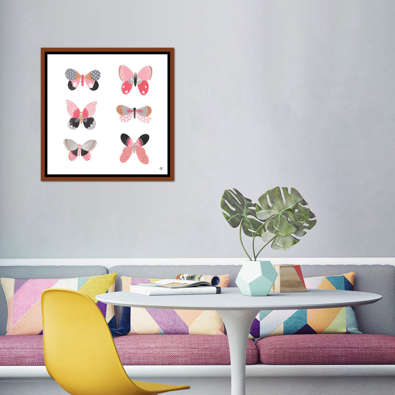 6 papillons art, Toile avec cadre en bois classique, H 37 po x l 37 po x P 1,5 po