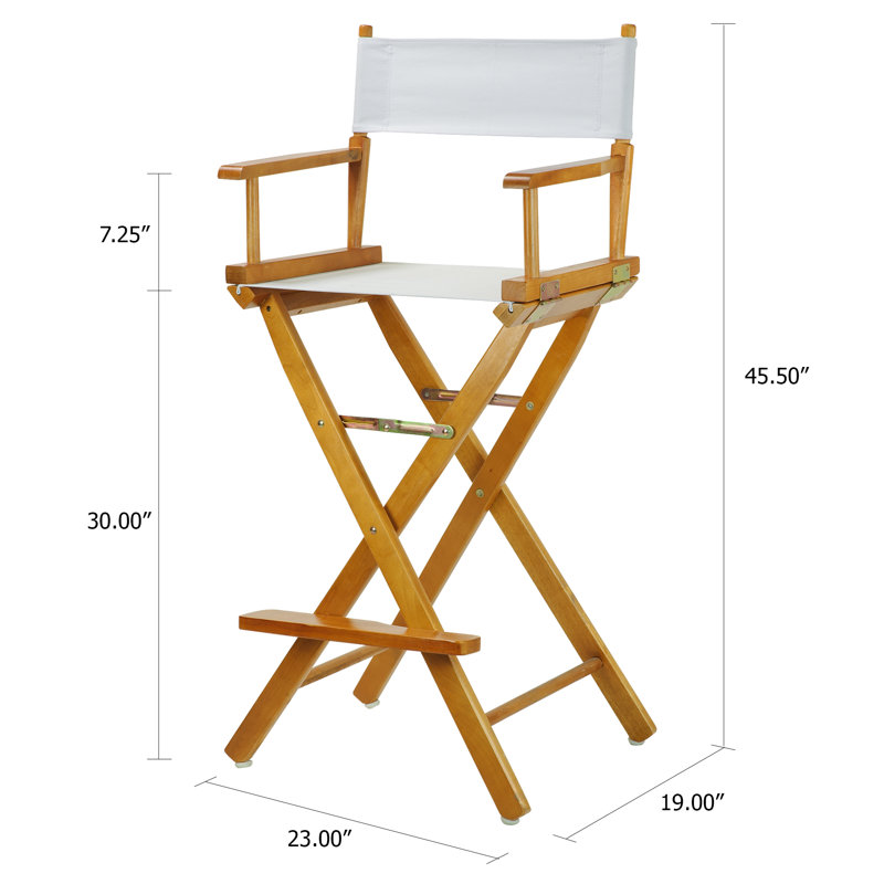 30" Folding Director Chair with Canvas, White, Honey Oak