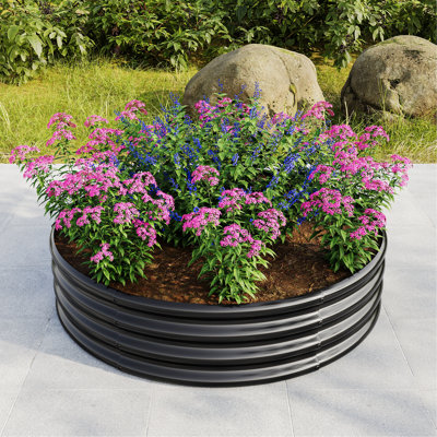 Jardinière de patio, deux lits surélevés ronds Garedn, lits surélevés en métal pour l'extérieur