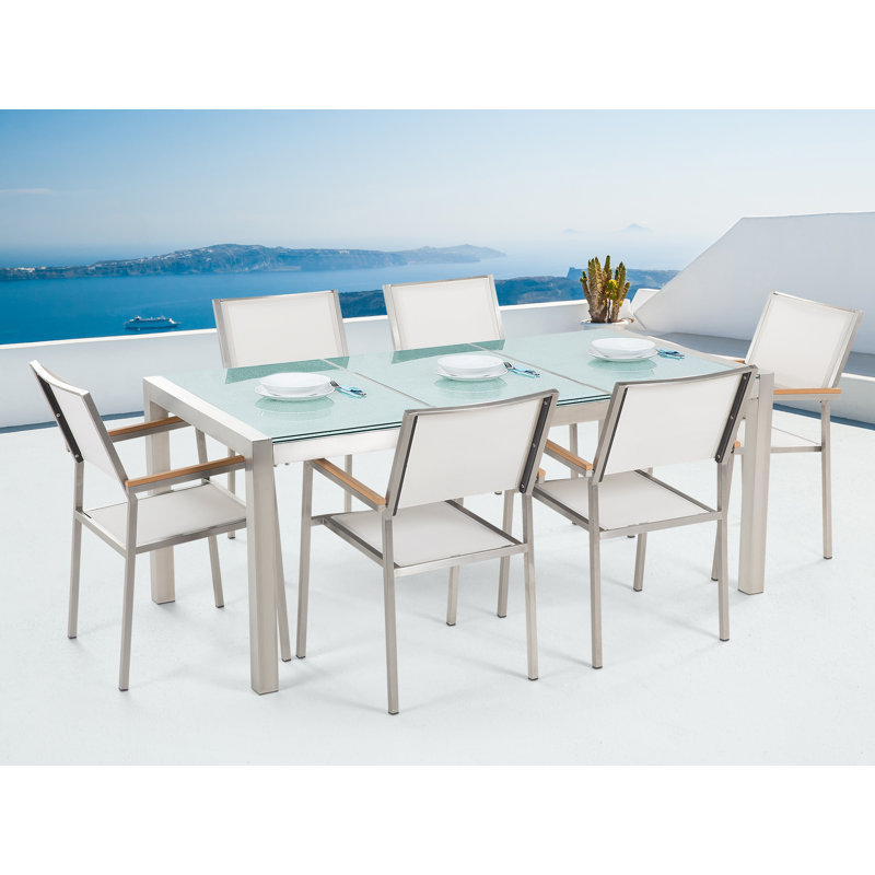 Lothen 6 - Person Patio Dining Set with Rectangular Table , Cushions Included, White