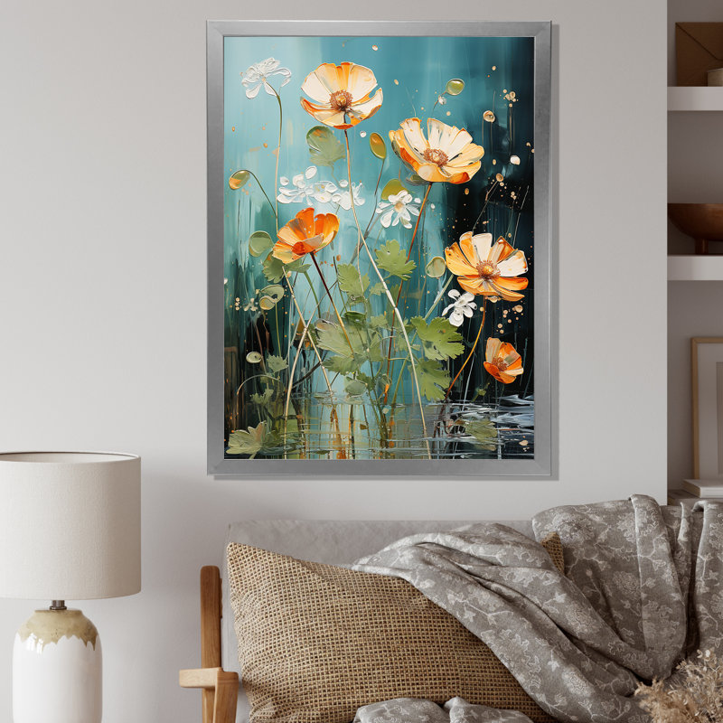 «Sunny Buttercup Flowers Beauty II - Buttercups», art mural, Cadre simple argenté, H 20 po x l 12 po x P 1 po