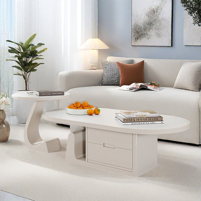 Minimalist light luxury coffee table combination, 15.7" H x 47.2" L x 23.6" W, White