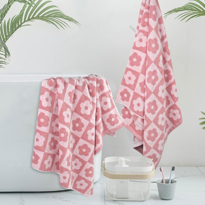 Serviettes de bain en tissu à motif floral à carreaux, serviettes absorbantes douces de 480 g / m² pour la salle de bain, le gymnase et la plage