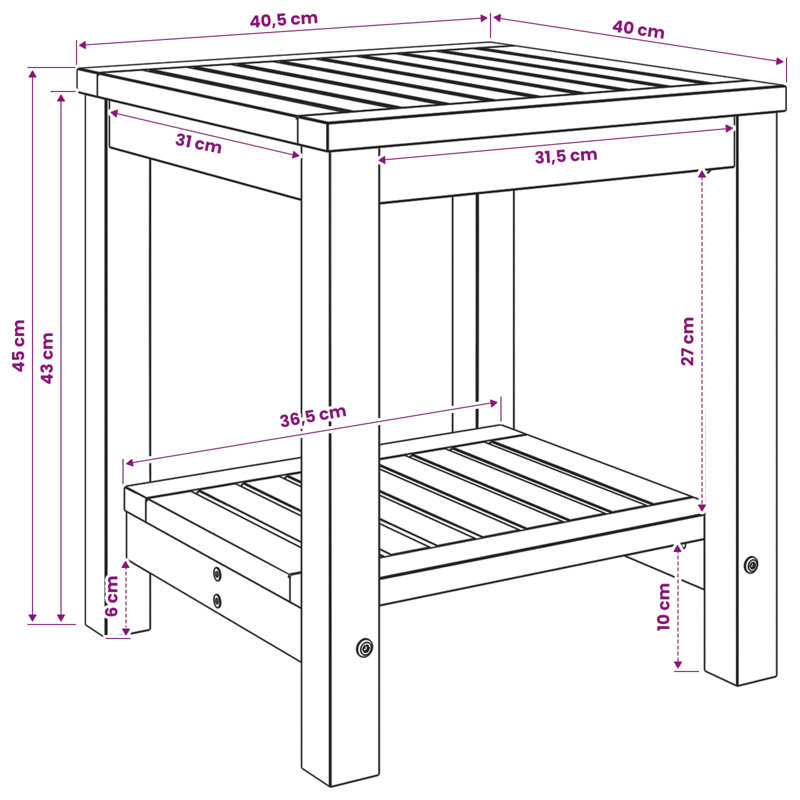 Solid Wood Coffee Table, 45cm H x 40.5cm W x 40cm D, Whitewash