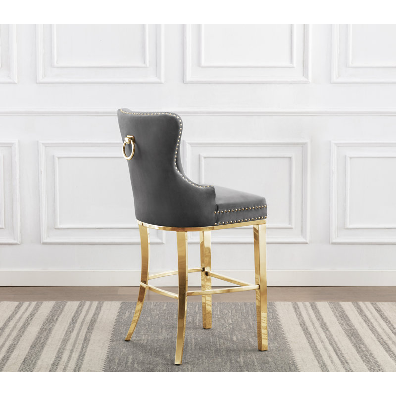 Tabouret Karahalios, Tabouret de bar (siège d'une hauteur de 29 po), Gris foncé/doré