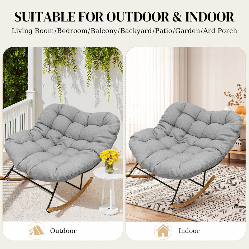 Chaise berçante moderne surdimensionnée Papasan avec coussin moelleux et structure robuste, fauteuil confortable pour un salon, une chambre ou un patio