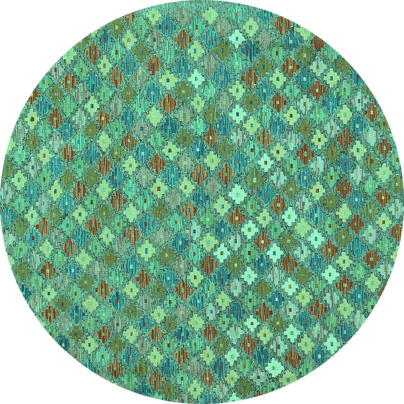 Tapis rond vert / brun en laine et polyester tissé à la machine 8 pi Abstract