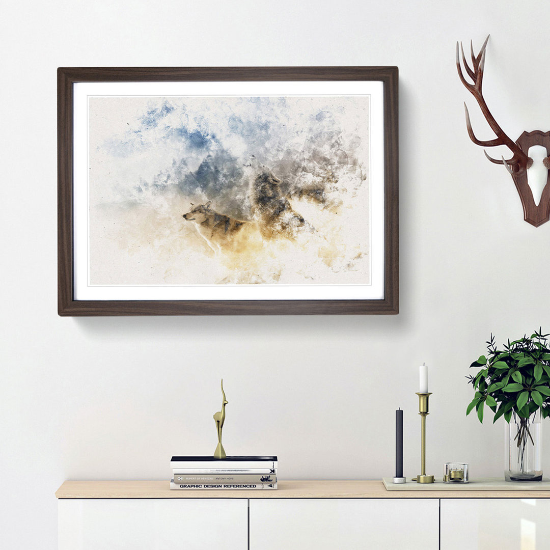 Wolves Howling In The Forest Watercolour - Framed Print