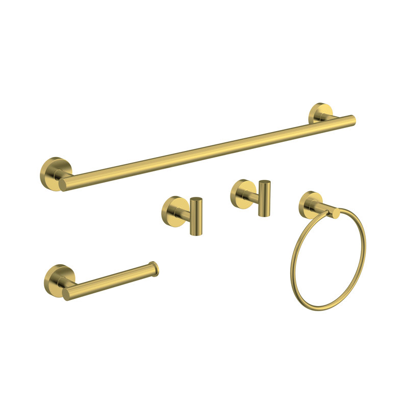 VIBRANTBATH 5-Piece Stainless Steel Bathroom Hardware Set, Sturdy & Easy to Install with Stylish Design, Brushed Gold