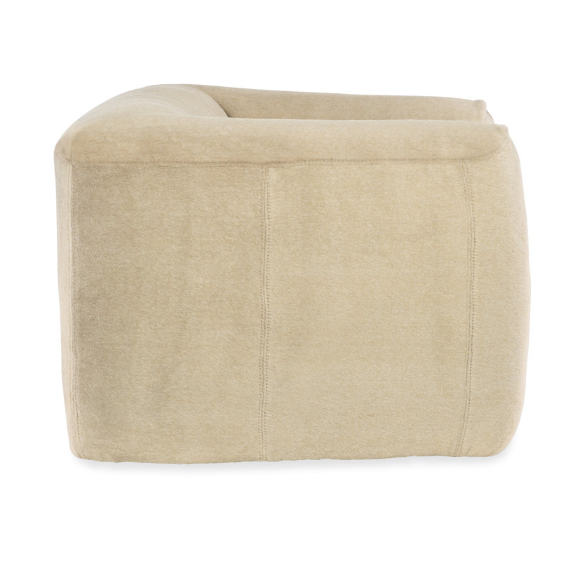 Beige Leather and Wood Upholstered Accent Chair