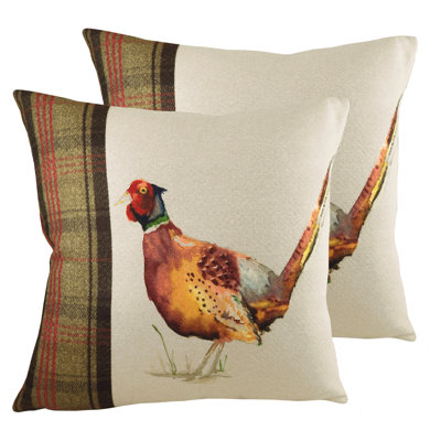 Hessian Pheasant White Square Throw Cushion