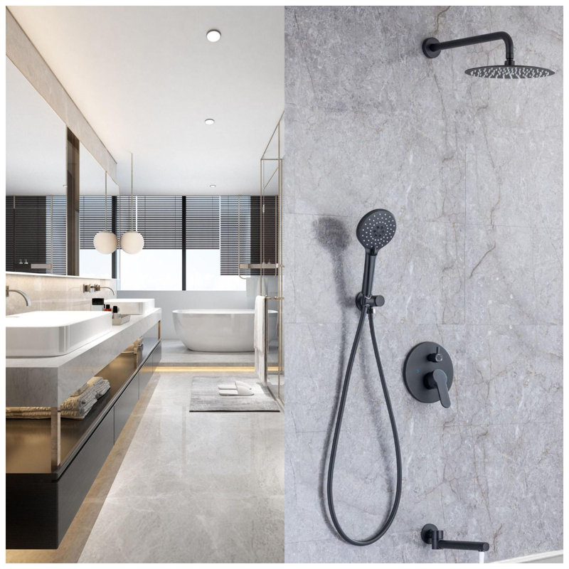 Système de douche complet avec valve brute, Noir mat