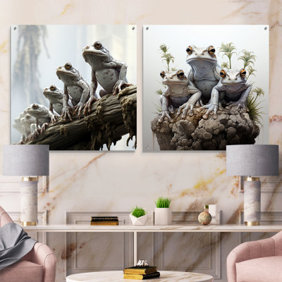 Minimalisme «Frog Family Harmony - Frogs & Toads», ensemble de 2 verres muraux en acrylique