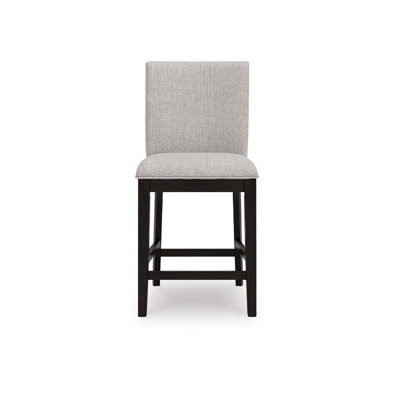 Ensemble de 2 tabourets de comptoir Nea, polyester gris, structure en bois brun foncé