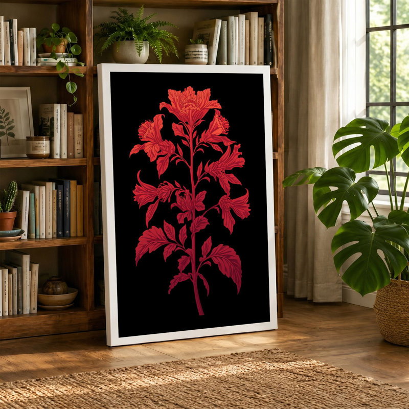 Crimson Bloom Botanical - Wrapped Canvas, 30x20 - 76.2 x 50.8 cm, Ochre Border