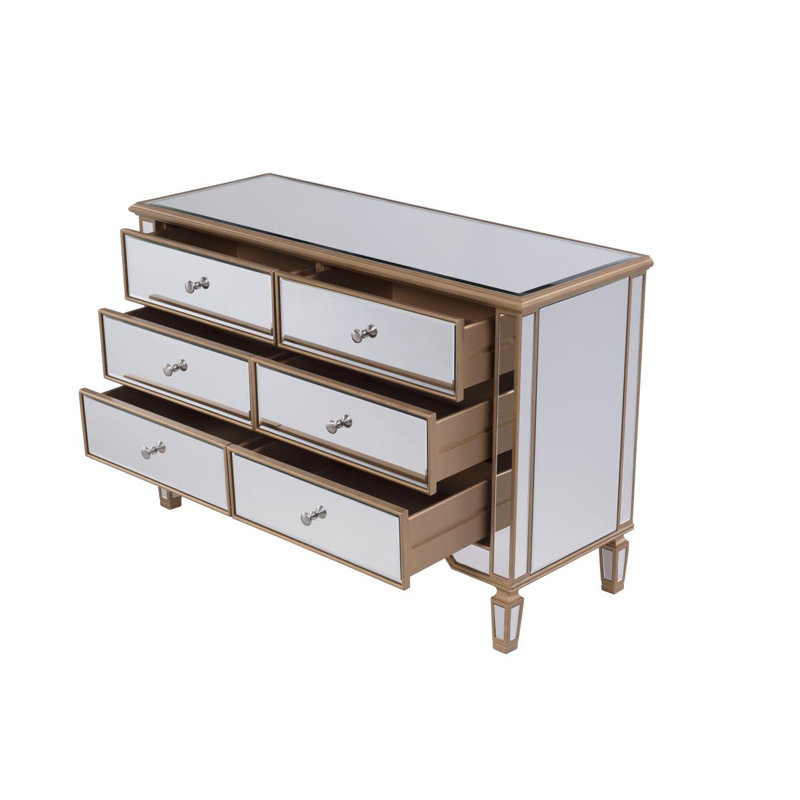 Commode double à miroir 6 tiroirs Caila, Or