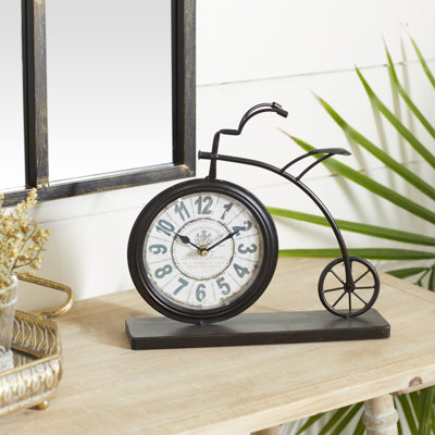 Roman Numeral Mechanical Tabletop Clock with Alarm in Brown/White