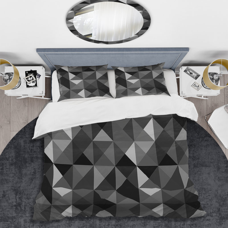 Ensemble de housse de couette moderne gris et noir avec triangles géométriques modernes I