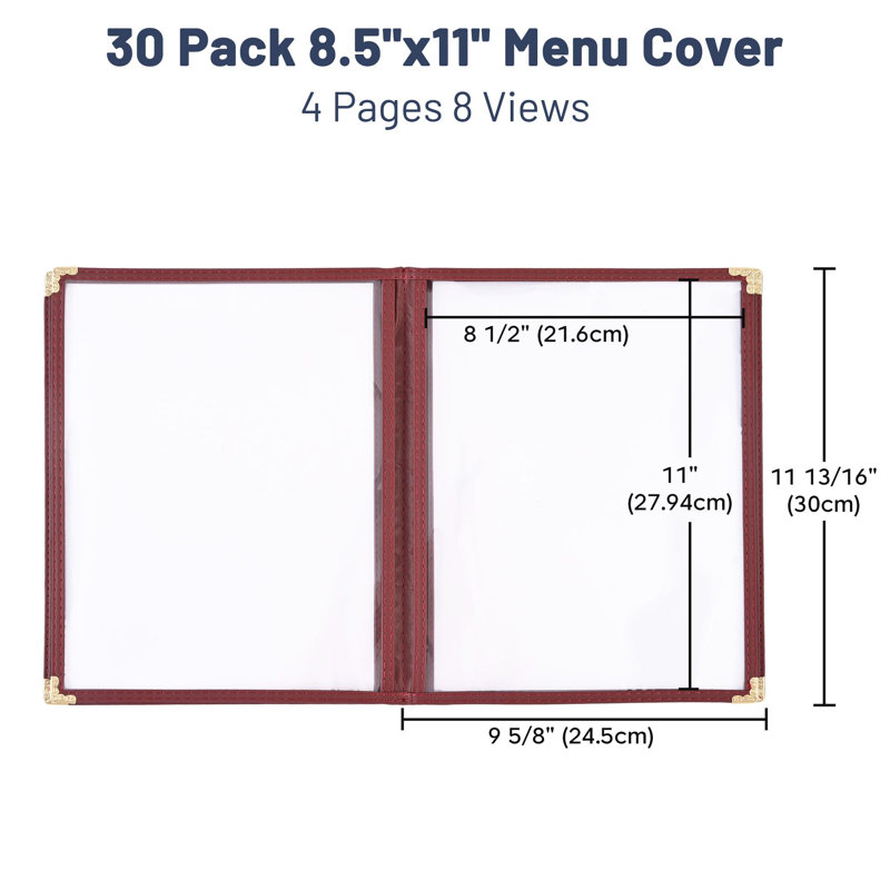 WeChef - Paquet de 30 couvercles de menu 8,5 po x 11 po, 8.5"x11", Red - 4 Page