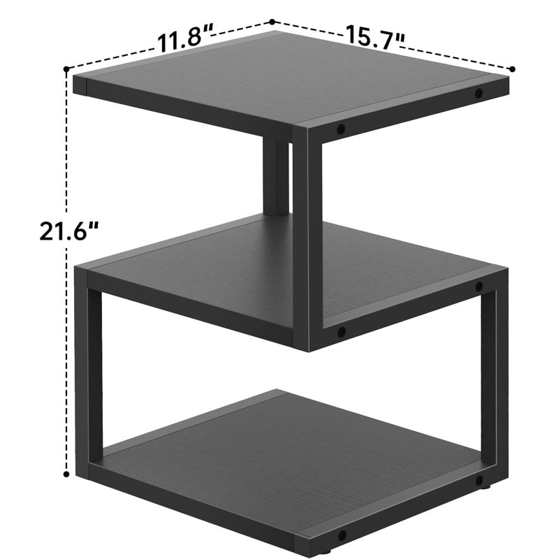 3-Tier S-Shape Small Side Table - White (Small Spaces Nightstand), Black