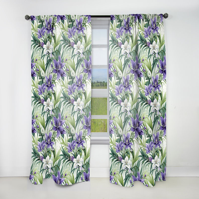 Green Purple Bamboo Serenade Tropical Pattern I - Tropical Curtain - Velvet Room Darkening - 1 panel, 52" W x 63" L
