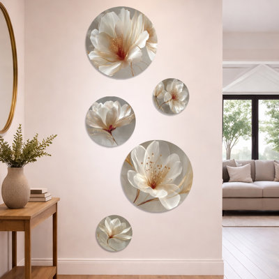 Delicate Golden Magnolia - Magnolias Wall Art Set of 5 - Traditional Metal Wall Decor Set of 5
