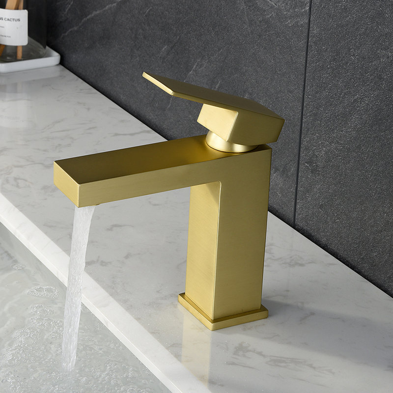 Robinet de salle de bain, robinet pour lavabo de salle de bain, robinet de salle de bain monotrou moderne, Or brossé