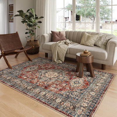Persian Seal Plush Area Rug – Timeless Textured Accent with Non-Slip Base