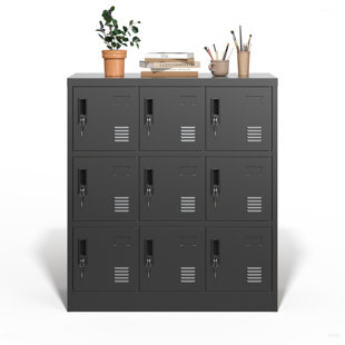 9-Door Employee Storage Locker, Metal Lockers For Office, Gym, School, And Homewith Card Slot (Black)