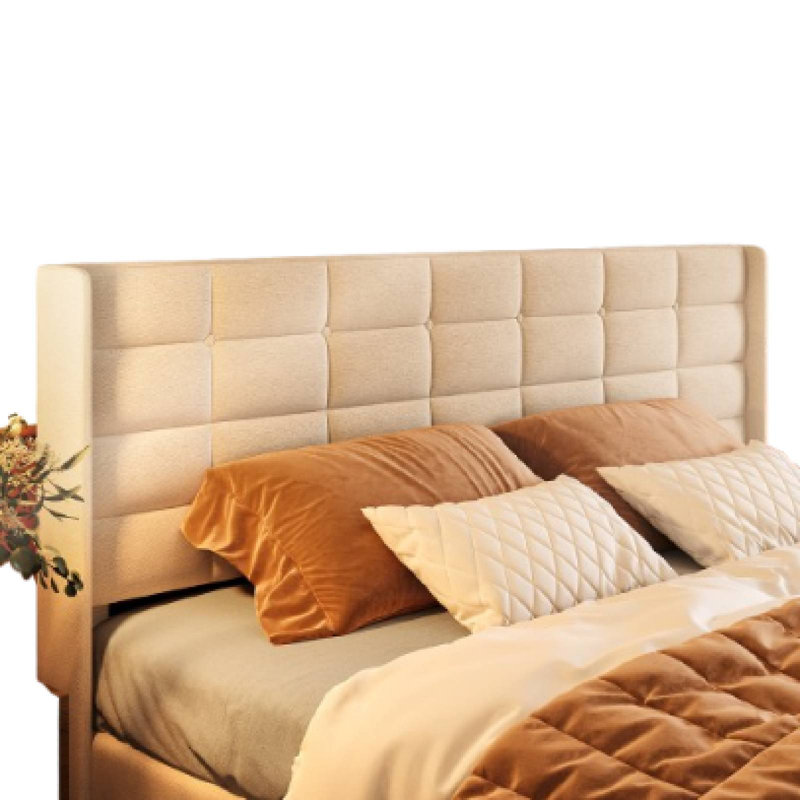 Minos 42â€ Upholstered Platform Bed with Headboard, Lift Storage, Hydraulic Design, Beige, King