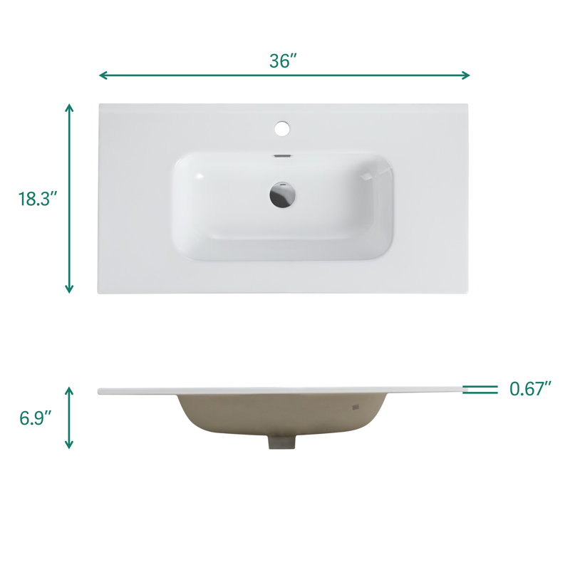 BB0936Y311, cuve en céramique blanche intégrée, ensemble de drain NON inclus