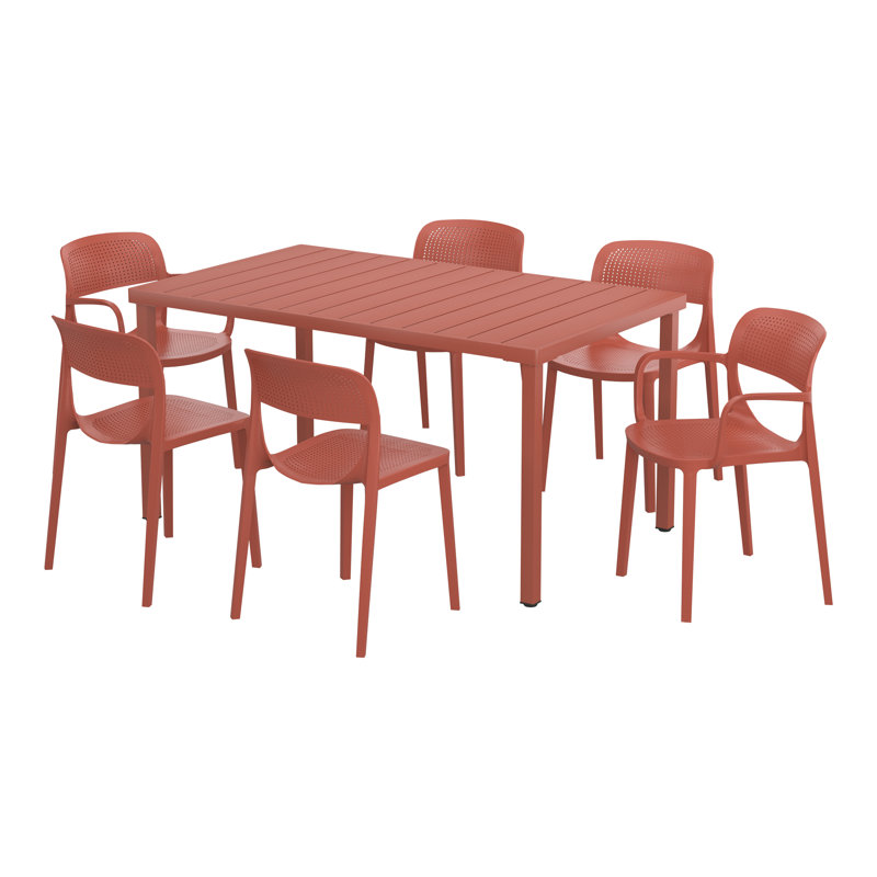 6-Person Outdoor Rectangular Dining Set, Red