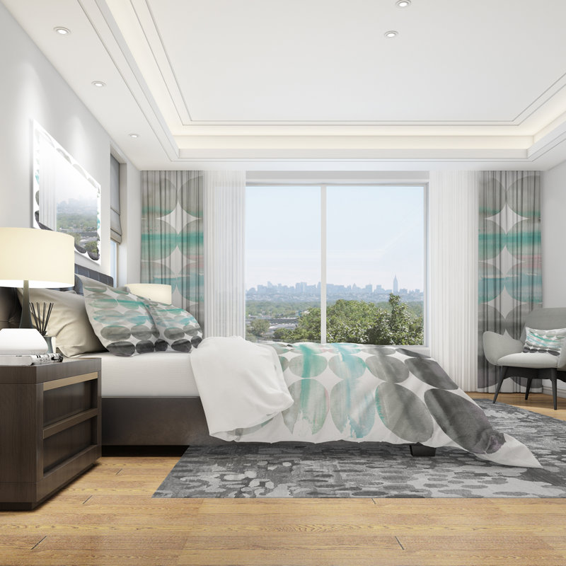 Twin Geometric Gray and Teal Duvet Cover Set