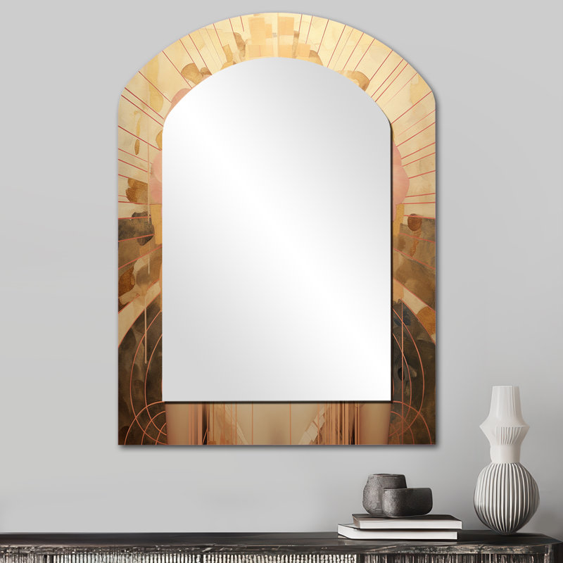 Pink Elegance Art Nouveau Glam Woman Portrait I - Fashion Woman Arch Unique Wall Mirror, Modern Asymmetrical Mirror, Printed Metal Art