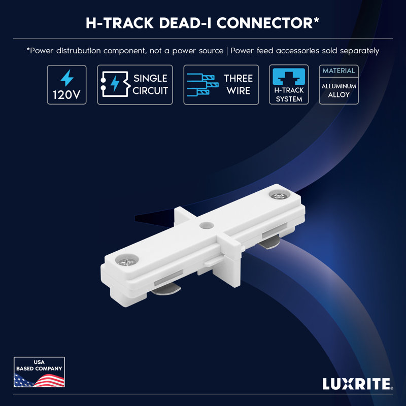 Connecteur Luxrite H-Track, connecteur à 3 fils droit, système de distribution de type H 120V, composant de distribution d'énergie, paquet de 6 noir