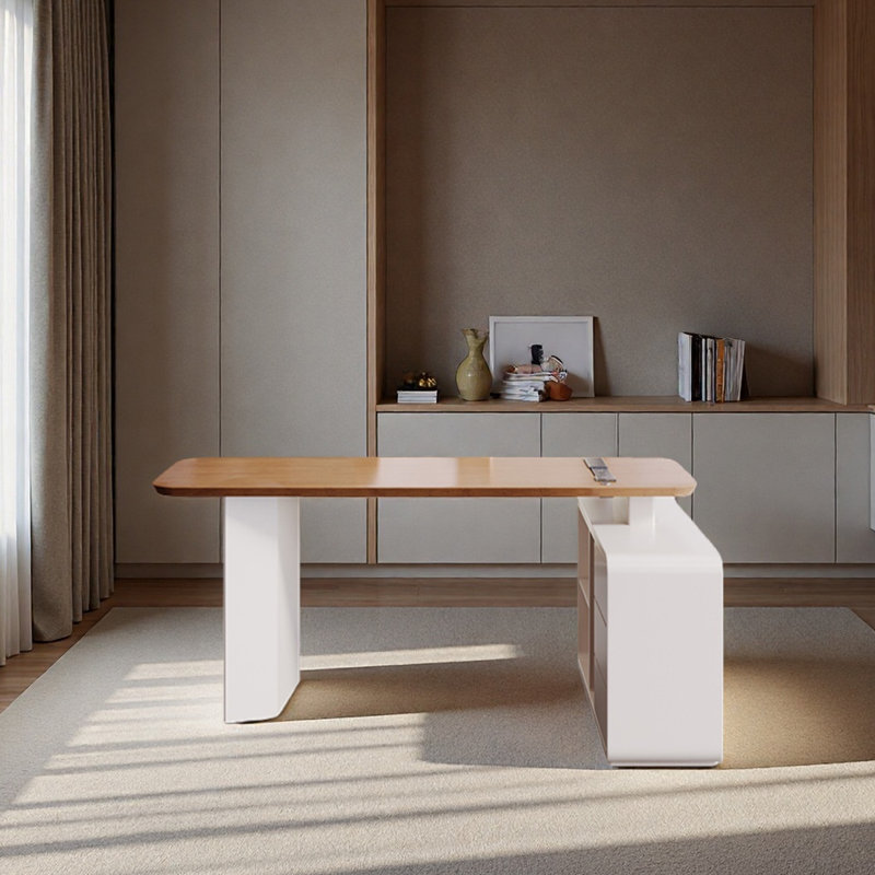 Bureau en bois massif de style crème avec rangement, H 29,53 po x l 55,12 po x P 47,24 po