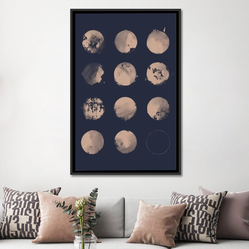 «12 Moons», impression sur toile tendue, H 26 po x l 18 po x P 1,5 po, Toile avec cadre noir, Pas de tapis